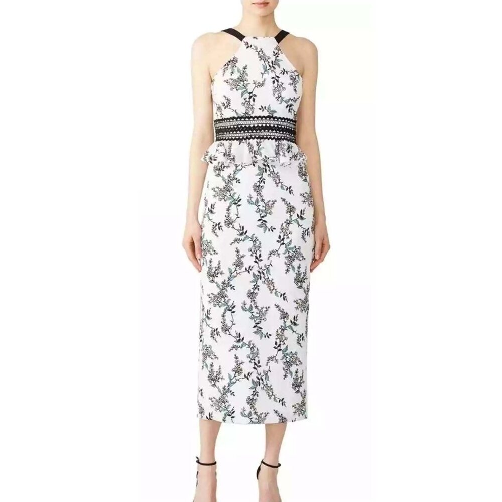 Stylestalker white peplum floral maxi dress back slit Size M